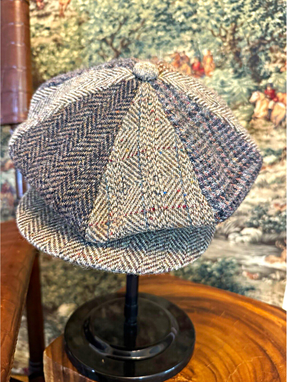 Men's Gray Beige Herringbone Newsboy Cap Lined One Size Classic Fall Winter